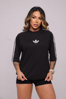 Oversize Adidas Retrô 3 Listras Feminina Preto