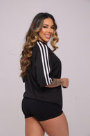 Oversize Adidas Retrô 3 Listras Feminina Preto