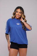 Oversize Adidas Retrô 3 Listras Feminina Azul