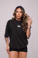 Oversize Adidas Retrô 3 Listras Feminina Preto